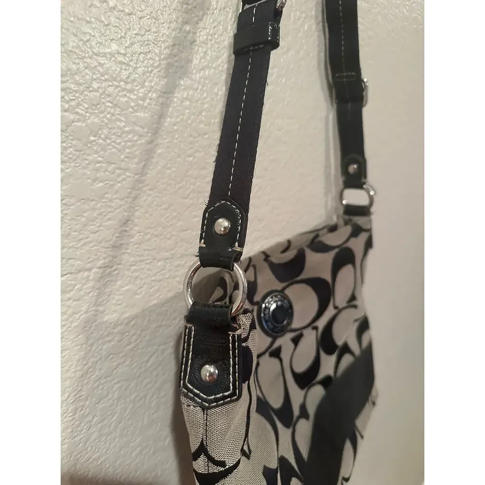 Coach Signature Stripe File Crossbody Zip Shoulder Bag F19220 Black Vintage Y2K